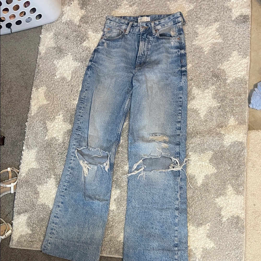 Bershka Light Blue Distressed Flare Jeans